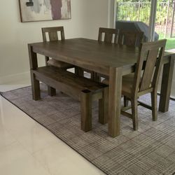 Large Rustic Brown Dining Table With Bench And 4 Chairs, dining Set, Kitchen Table - Weston 33326 - $650
