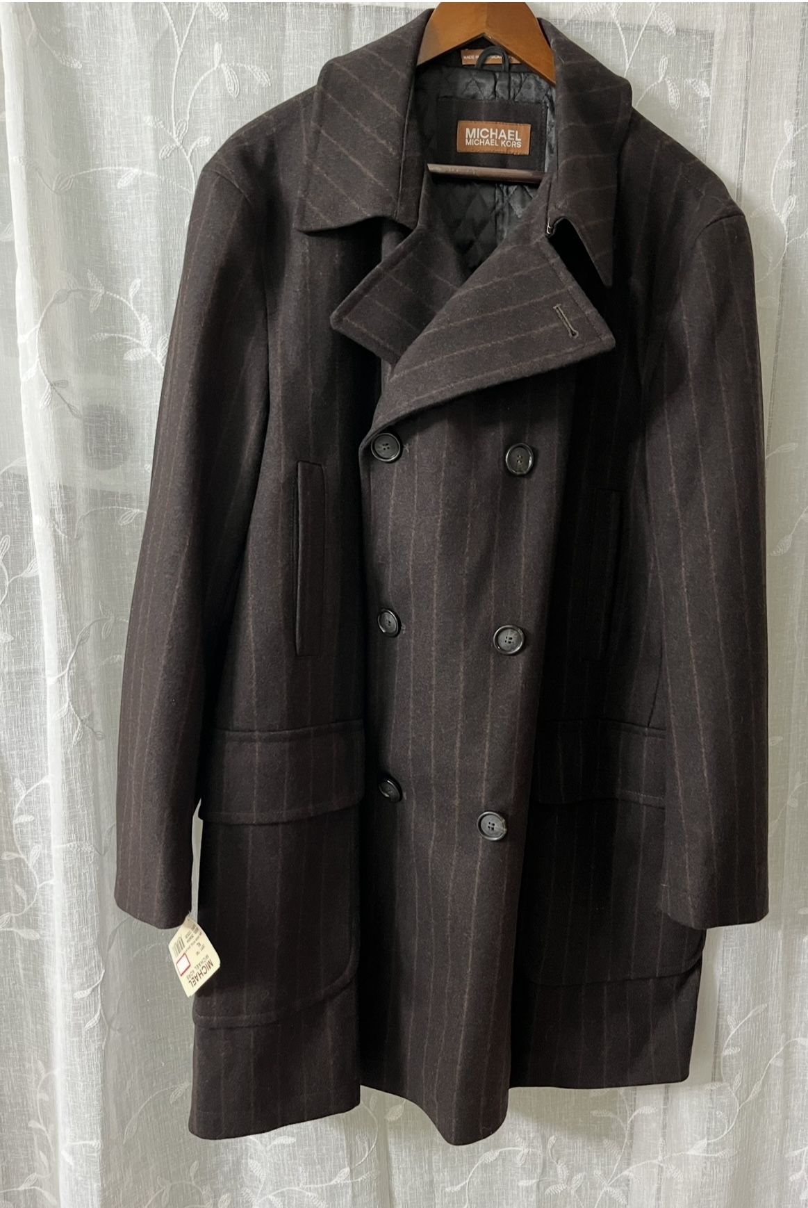 Michael Kors Men’s Black Classic Double-Breasted Cool Wool Peacot Size XL