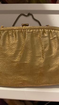 Gold clutch evening bag 1960s silk lining