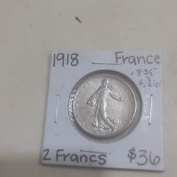 1918 France 2 Francs .835 Silver