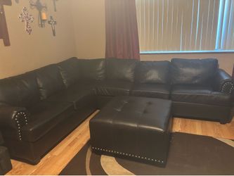 Leather sofa and ottoman
