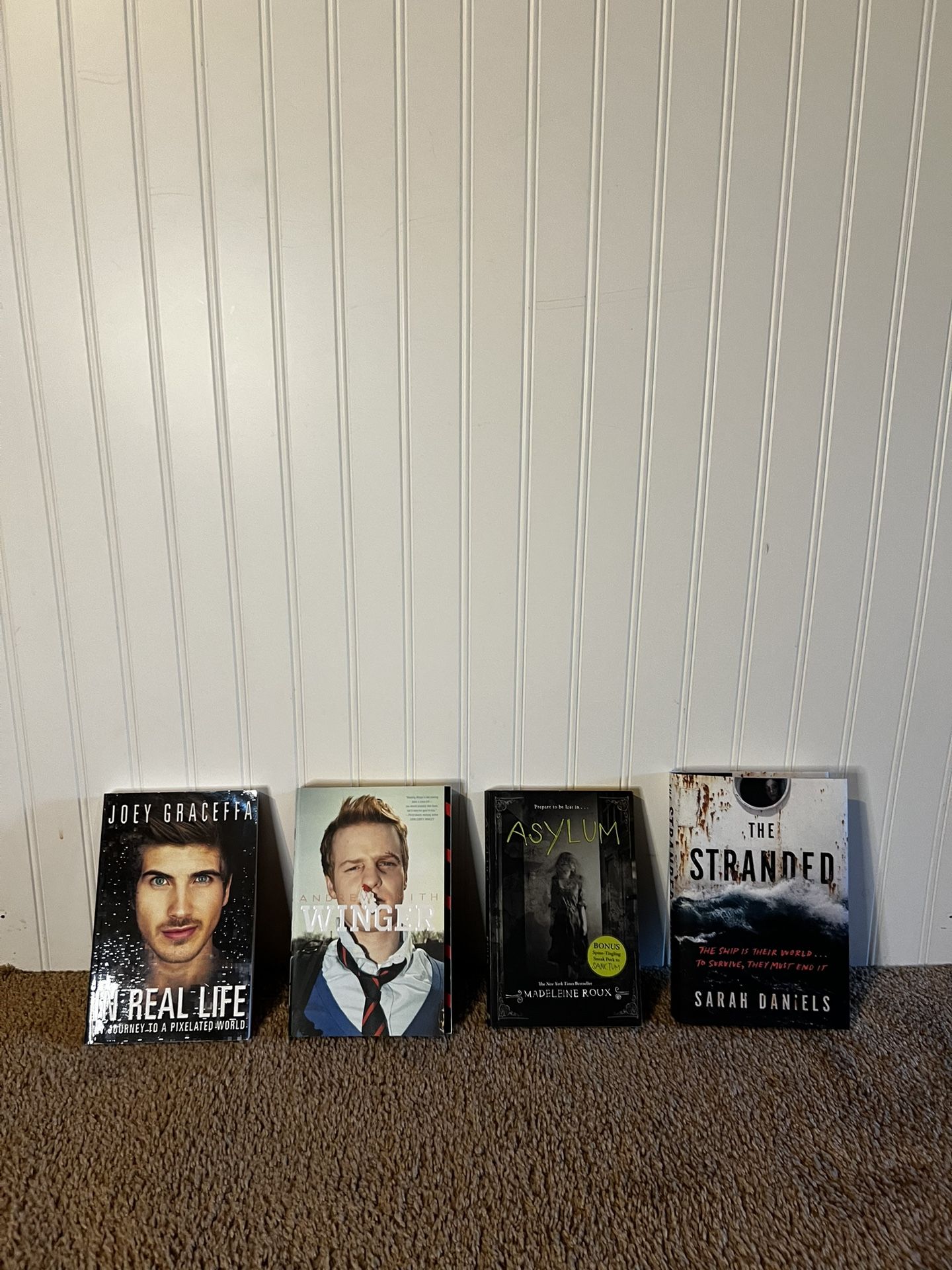 4 Fiction Books - Winger, Asylum, The Stranded, In Real Life - Softcover Bundle