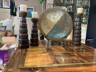 3 candle Holders And Decorative Plate