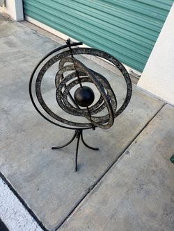 Metal Armillary Sphere Sculpture on Stand