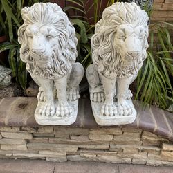 Set De 2 Leones De Cemento 