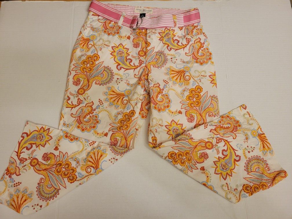 Vintage Girl's Tommy Hilfiger Floral Print Capri Pants Size 14 w/Belt