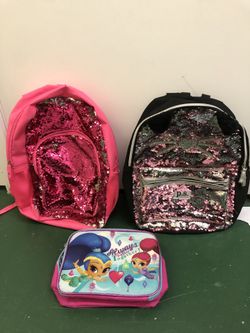 Sequin flip backpacks and lunch box