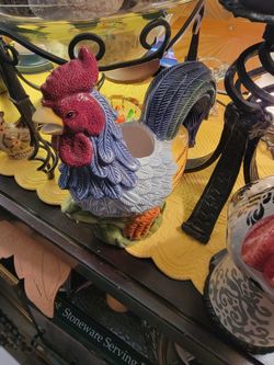 2 rooster pitcher 1 cookie jar ..pair of salt and pepper set