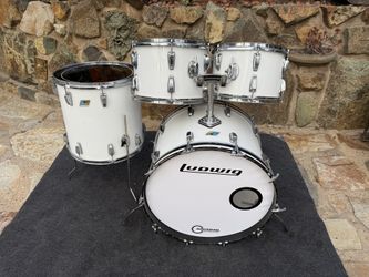  Ludwig Vistalite White 4pc Drum Set Kit 