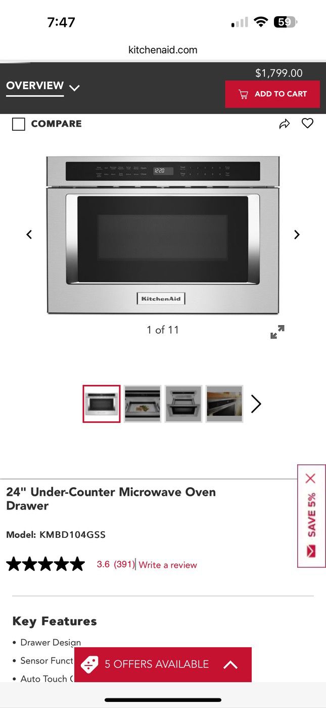 Kitchen Aid Microwave oven