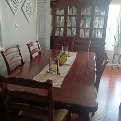 Dining Room Table, Six Chairs and China