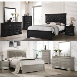 4-Pc Bedroom Set Queen Bed ,Dresser,Mirror, Nightstand #1 (Not Including mattress and box)