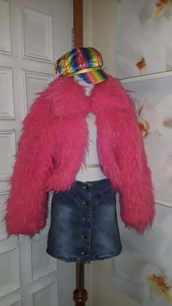 Pink faux fur coat / wig / hat /Costume/ Austin Powers