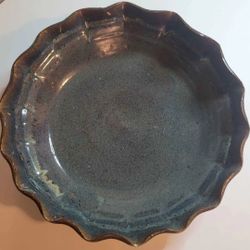 Large always azul pottery heavy serving bowl 14 inch scalloped edge 14x14x3 