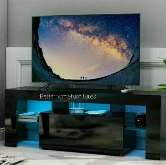 Brand New 52β White TV Stand With LED light - Entertainment Center - TV Cabinet with Storage