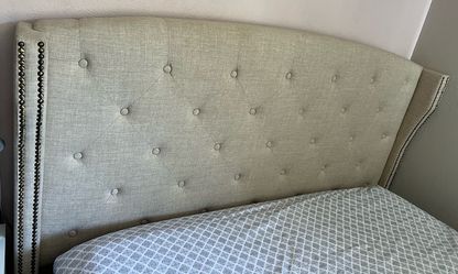 Full size bed frame with Linen upholstered headboard