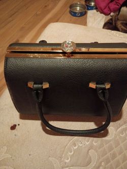 Black Structured Handbag with Gold Frame