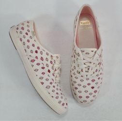 Keds x Kate Spade Champion Lip Print Pink Red White Sneakers Women Size 5.5