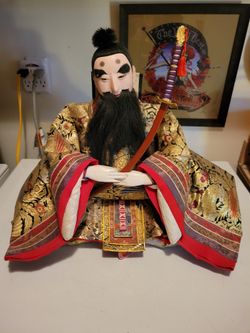 Large Porcelain Faced Sitting Samurai With Katana
