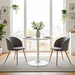 Homy Casa CLIFT 3PC Dining Set 31.5” White Round Table with 2 Ynez Grey Chairs for Dining, Office, or Small Spaces Open Box