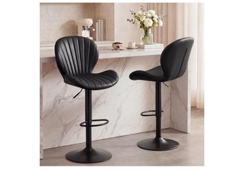 Bar Stools Set of 2, Modern Swivel Adjustable Bar Chairs, Faux Leather Upholstered Counter Height Bar Stools with Backrest, Comfort Barstools for Kitc