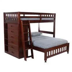 Nearly New Solid Pine Twin Over Full Loft Bed with Six Drawers in Rich Merlot