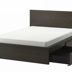 IKEA MALM Queen bed frame with 4 storage boxes