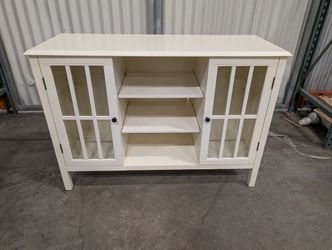 Versatile White Storage Console with Paneled Glass Doors