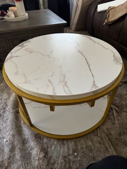 🔥!!! Round Marble-Top Coffee Table Gold Frame