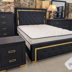 $49 Down or cash $1180 5 pcs bedroom set Queen/King Bed dresser nightstand mirror and chest Pepe 