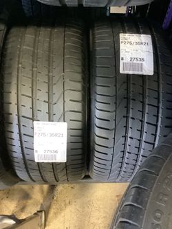 PAIR of 275 35R21 Pirelli PZERO with 85% Tread 7/32 103Y SKU 27536 Grade A Tires