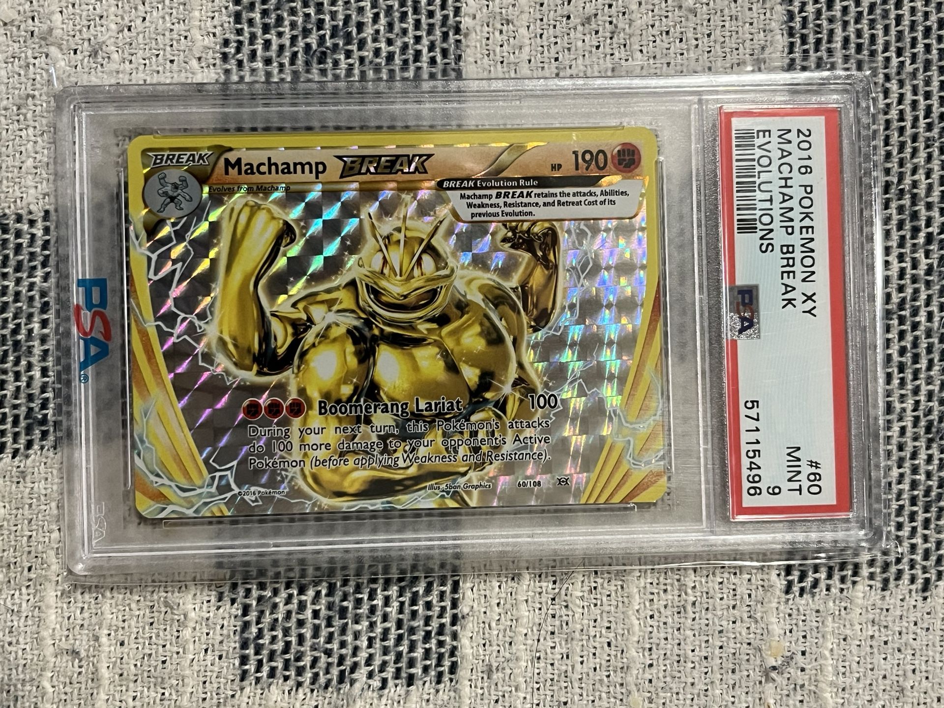 2016 Pokemon Machamp BREAK 60/108 Evolutions Holo trading card slab Mint PSA 9