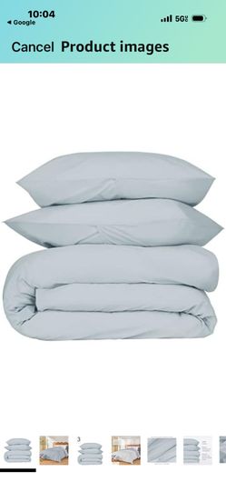 Nate Home Cotton Percale Duvet Cover 3pcs( Full/queen) Heron Light Blue Grayish 