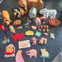 Lot of Assorted Vintage Pig Collection Figurines, Magnets, Etc.