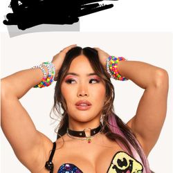 Kool Raver Clothes New Overalls $50 Fishnet Bodysuits $10-$20 Mushroom,Hearts,Smiley Face Festival Tops $40-$50;Plus Lots More