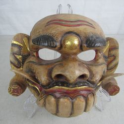 Balinese Hand Crafted Wooden Topeng Demon Mask Wall Decor


