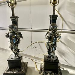 French Louis XVI Style Caryatids Putto Candelabra Table Lamps 