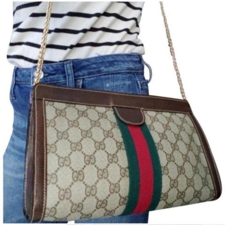 Authentic Vintage Gucci GG Monogram Supreme Sherry Web Ophidia Clutch Crossbody Bag