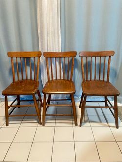 Set of Antique Primitive FarmhouseChairs with Plank Seat
