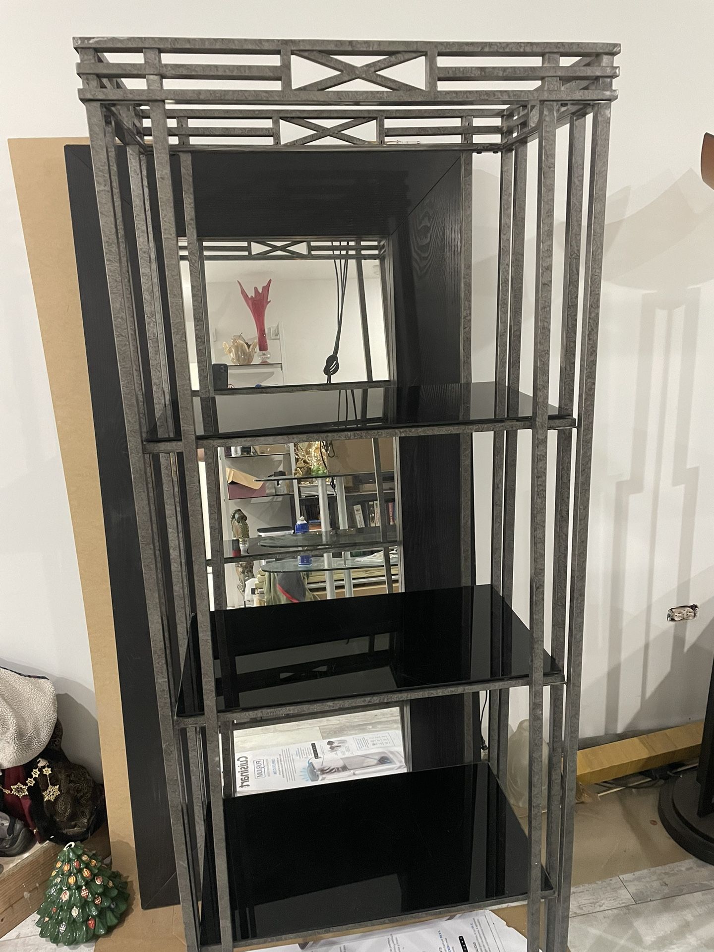 Metal Shelving Unit With Glass Shelves