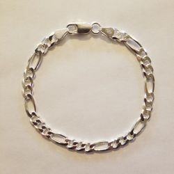 Italy 925 Solid Sterling Silver 5.5mm Figaro Bracelet for Men 7.75"