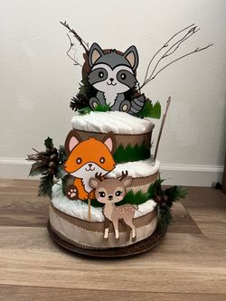 Woodland animals diaper cake
