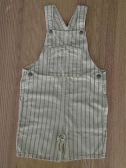 Zara Kids Striped Denim Short Overalls Size 4-5 Years Ecru/Green Girls Boys Toddlers