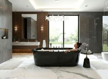 Black Hydrotherapy Whirlpool Jetted Bathtub Indoor Soaking Hot Bath Tub FREESTANDING