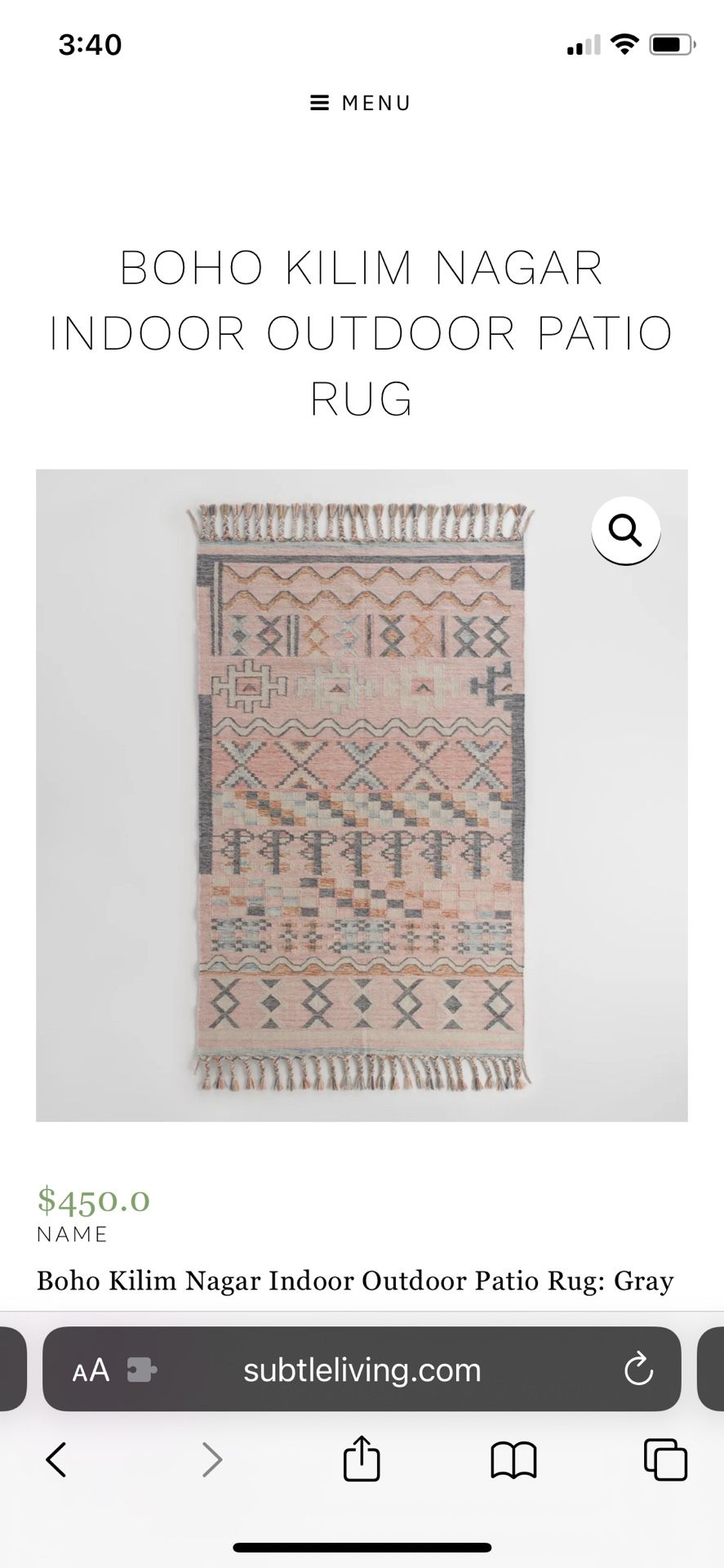 Rug 5x 8 Boho Kilim Nagar Indoor Outdoor Rug