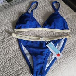 New w/tags Cupshe Blue/Beige Bikini Size M