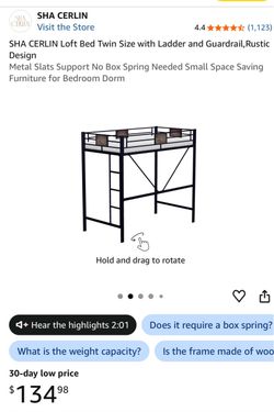 SHA CERLIN Twin Loft Bed with Ladder and Guardrail