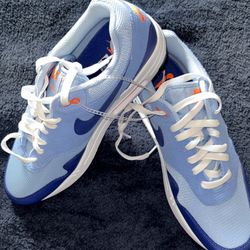 Nike Air Max 1 ESS 'Psychic Blue' Orange White Shoes Mens Size 9.5 