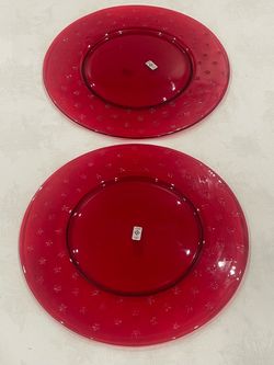 2 ruby red glass charger plates by Cive. Made in Italy 13.25” each