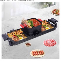 Grill Hot Pot, Electric 2 in 1 Hot Pot BBQ Oven, Smokeless Barbecue Pan, Multifunctional Teppanyaki Grill Pot with Dual Temp Control for 1-8 People, B